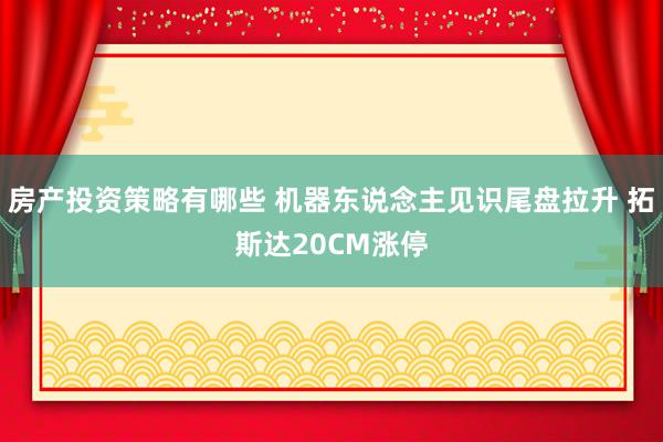 房产投资策略有哪些 机器东说念主见识尾盘拉升 拓斯达20CM涨停