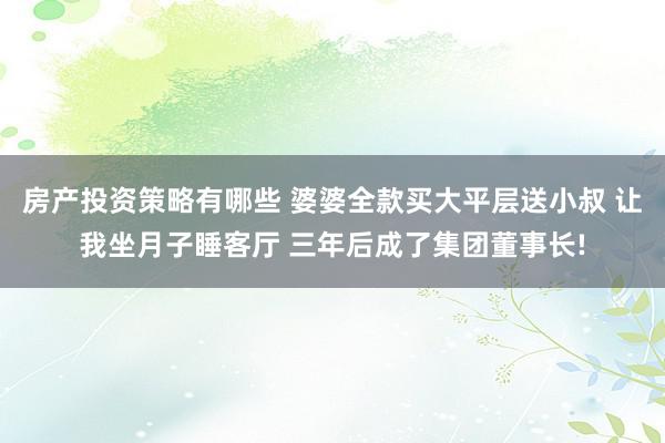 房产投资策略有哪些 婆婆全款买大平层送小叔 让我坐月子睡客厅 三年后成了集团董事长!