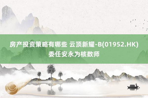 房产投资策略有哪些 云顶新耀-B(01952.HK)委任安永为核数师