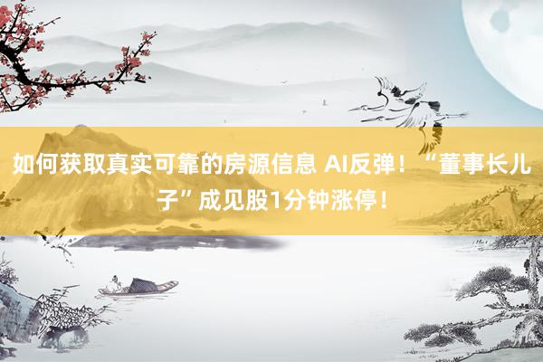 如何获取真实可靠的房源信息 AI反弹！“董事长儿子”成见股1分钟涨停！