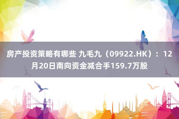 房产投资策略有哪些 九毛九（09922.HK）：12月20日南向资金减合手159.7万股