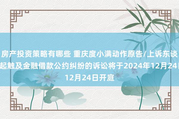 房产投资策略有哪些 重庆度小满动作原告/上诉东谈主的2起触及金融借款公约纠纷的诉讼将于2024年12月24日开庭