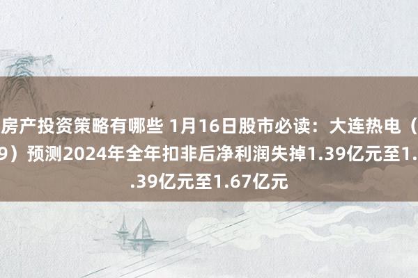 房产投资策略有哪些 1月16日股市必读：大连热电（600719）预测2024年全年扣非后净利润失掉1.39亿元至1.67亿元