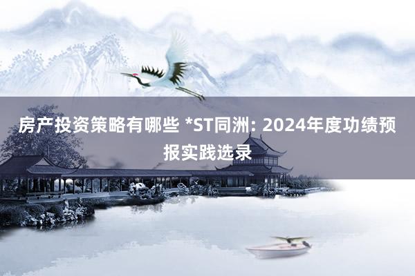 房产投资策略有哪些 *ST同洲: 2024年度功绩预报实践选录