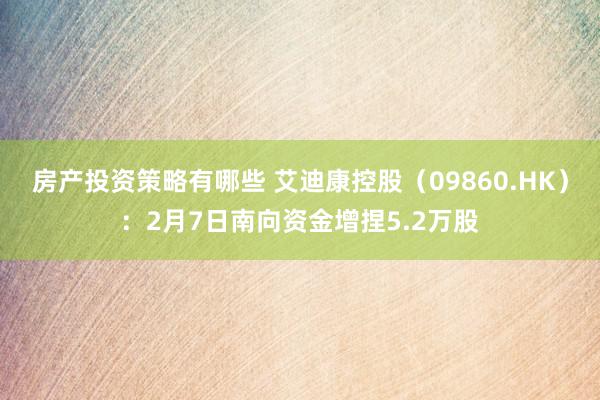 房产投资策略有哪些 艾迪康控股（09860.HK）：2月7日南向资金增捏5.2万股