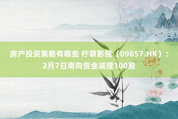 房产投资策略有哪些 柠萌影视（09857.HK）：2月7日南向资金减捏100股