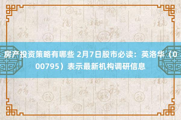 房产投资策略有哪些 2月7日股市必读：英洛华（000795）表示最新机构调研信息