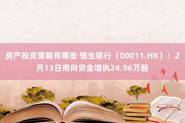 房产投资策略有哪些 恒生银行（00011.HK）：2月13日南向资金增执24.96万股