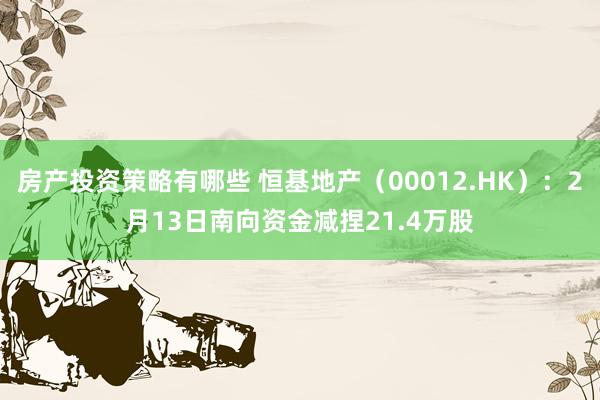 房产投资策略有哪些 恒基地产（00012.HK）：2月13日南向资金减捏21.4万股