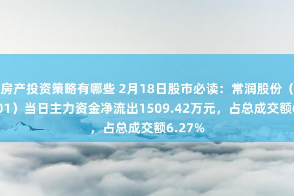 房产投资策略有哪些 2月18日股市必读：常润股份（603201）当日主力资金净流出1509.42万元，占总成交额6.27%