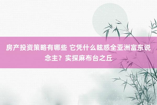 房产投资策略有哪些 它凭什么眩惑全亚洲富东说念主？实探麻布台之丘